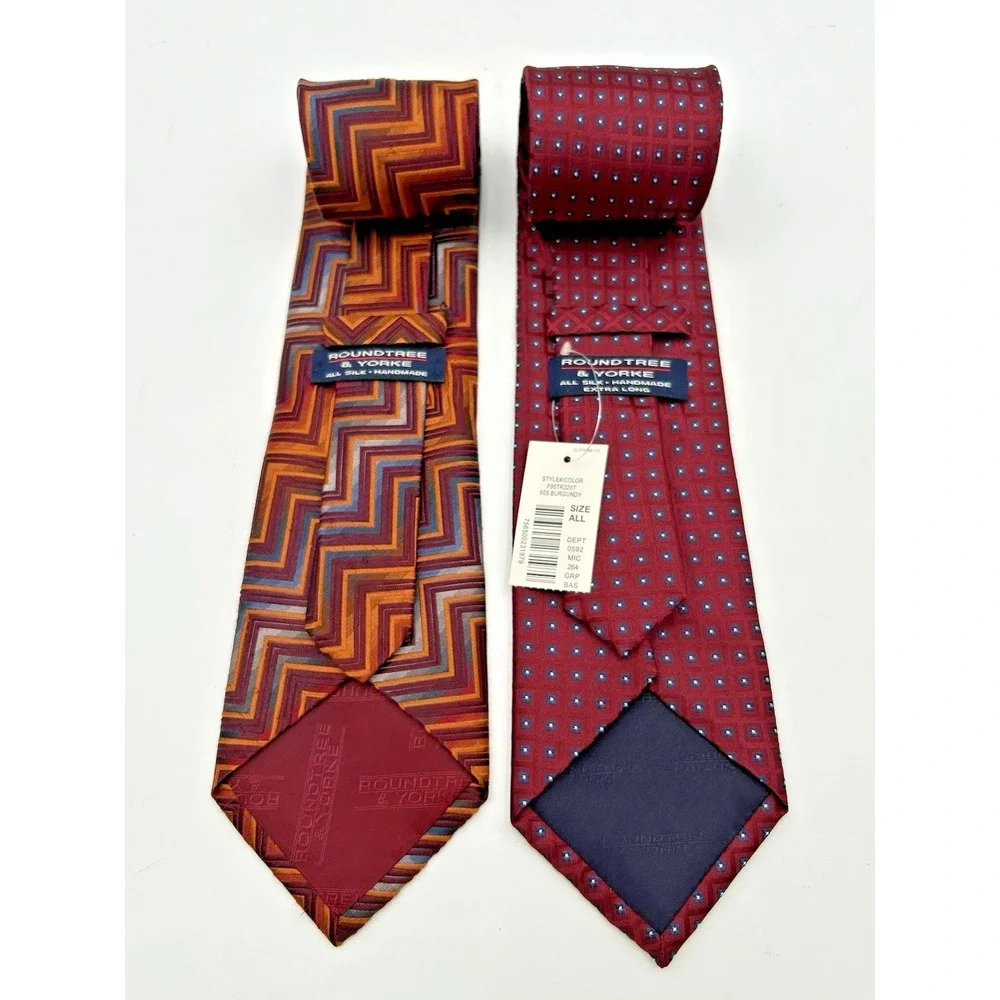 Roundtree & Yorke Slim Tie‎ Men Red Blue Gold Geometric 100% Silk Classic Formal